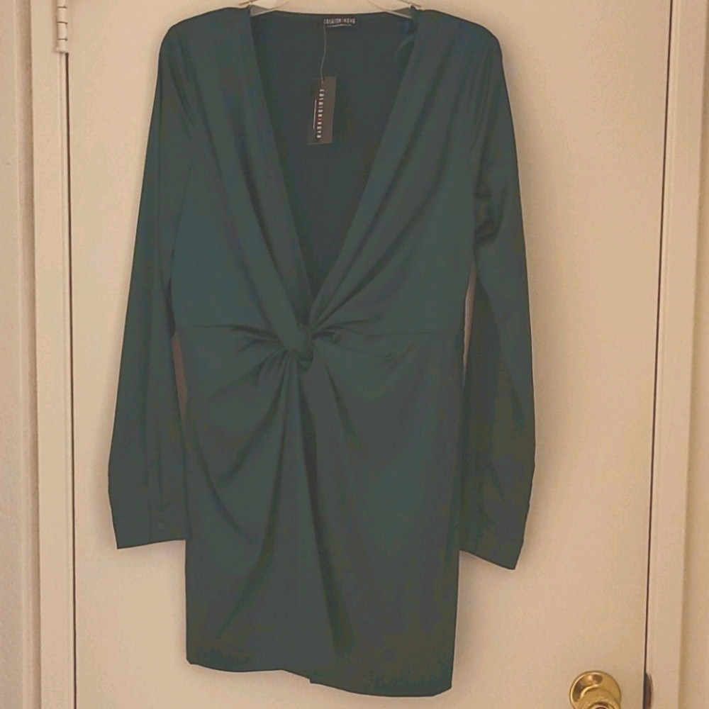 Emerald green satin dress